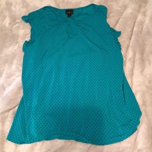 Teal polka dot short ruffle sleeve blouse